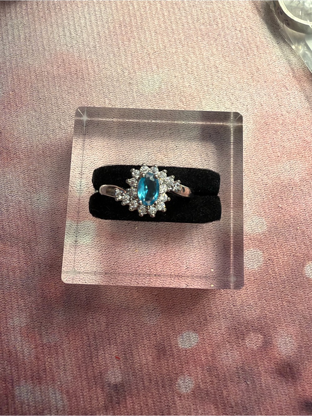 Sterling Silver Blue Oval Halo Ring size 7